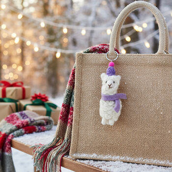 Handmade Felt Party Alpaca Keyring, 4 of 4