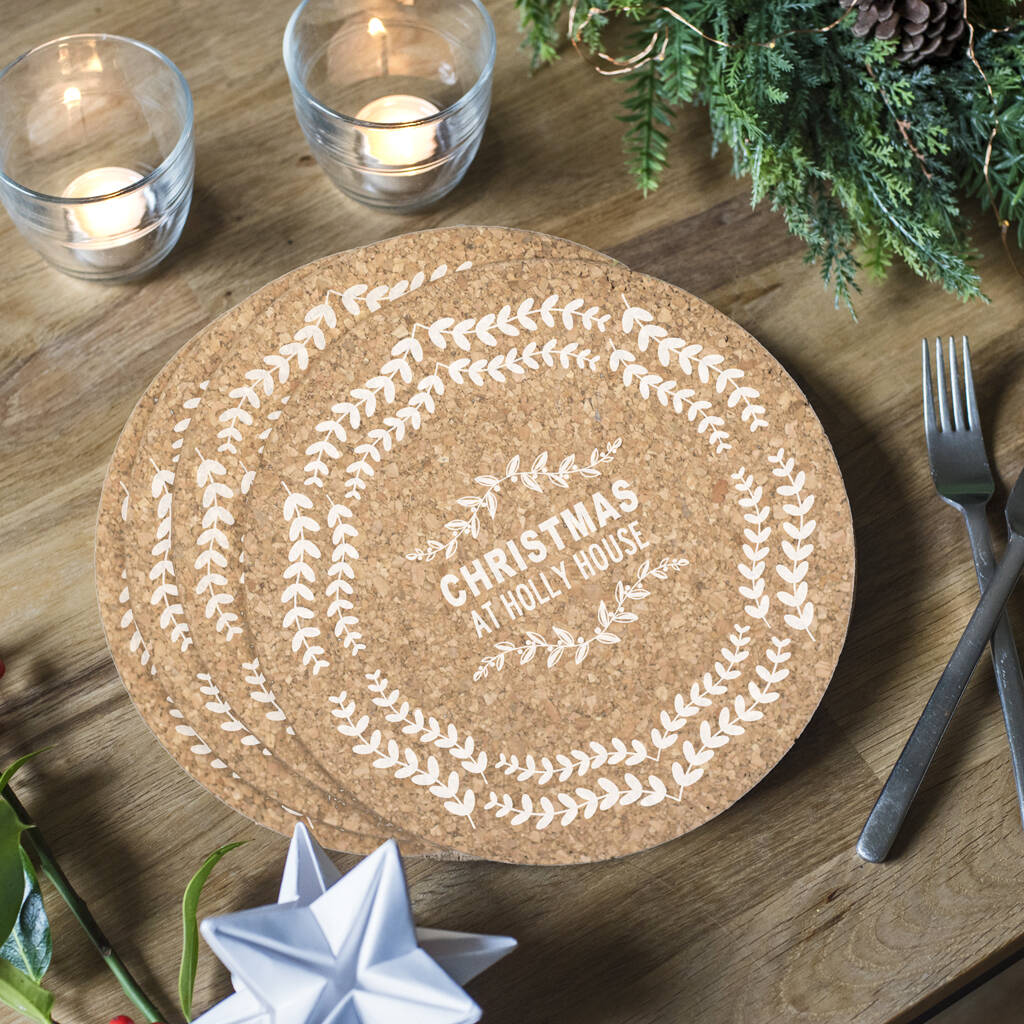 Personalised Christmas Wreath Cork Placemats By Delightful Living 
