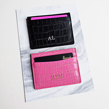 Pink Embossed Leather Monogram Card Holder, 5 of 7