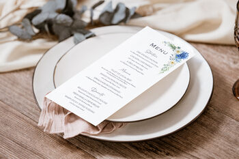 Wedding Menu Cards With Blue Florals, 3 of 4