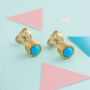 Turquoise Gold/Rose Plate December Birthstone Stud Earrings, thumbnail 1 of 4