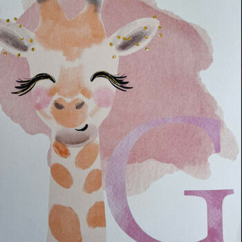 Personalised Giraffe Initial Nursery Print, 2 of 3