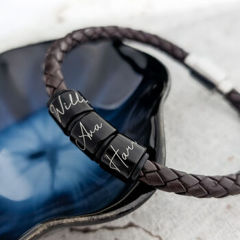 Men's Personalised Engraved Leather Bracelet For Fathers Day, 2 of 6