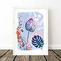 Cool Blue Flower And Leaf Art Print, thumbnail 7 of 8