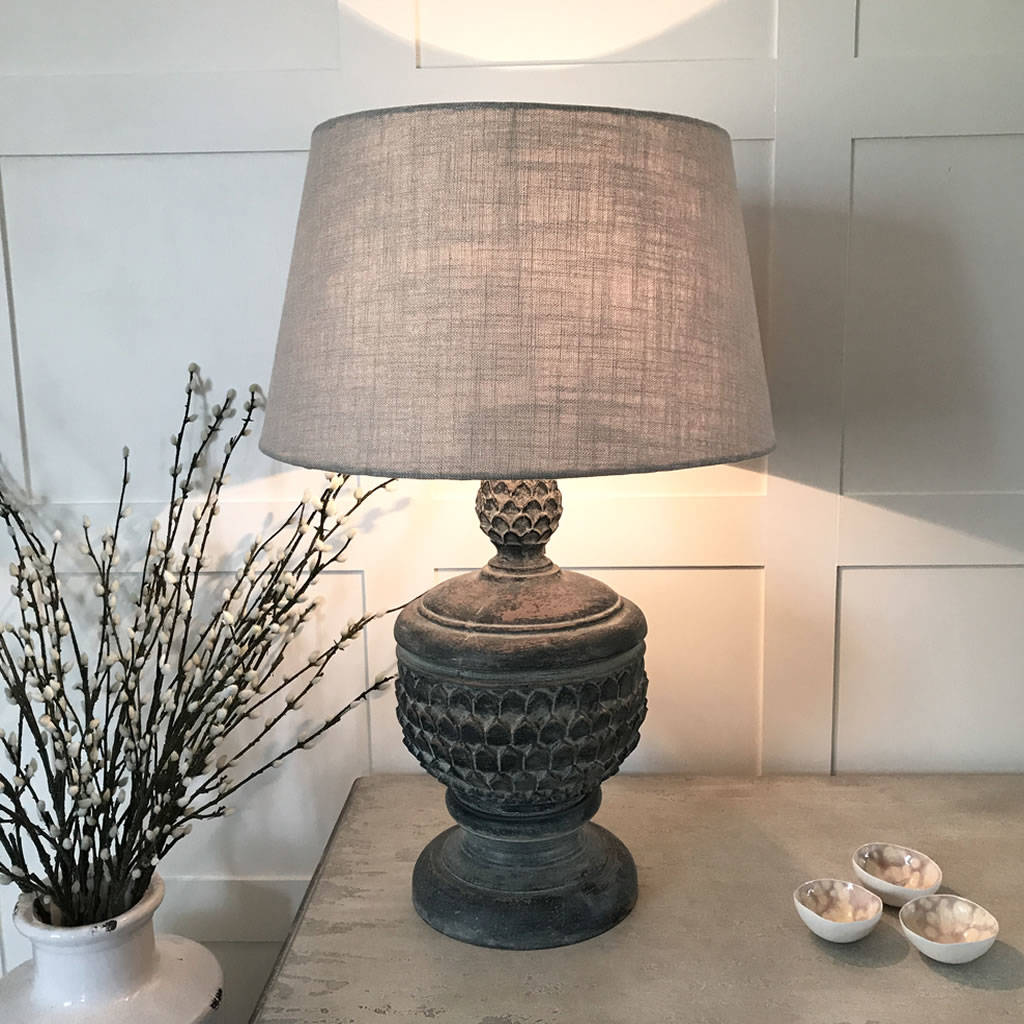 Distressed Jasmine Acorn Table Lamp Taupe Linen Shade By Cowshed ...