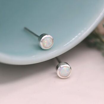 Mini Sterling Silver White Opal Stud Earrings, 2 of 9