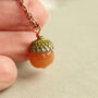 Amber Orange Small Moss Acorn Necklace, thumbnail 2 of 9