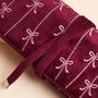 Burgundy Bow Embroidered Velvet Jewellery Roll, thumbnail 2 of 3