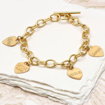 Personalised 18ct Gold Plated Heart Charm Bracelet, 2 of 7