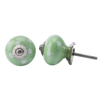 Set Of Two Green Polka Dot Ceramic Drawer Pull, 2 of 2