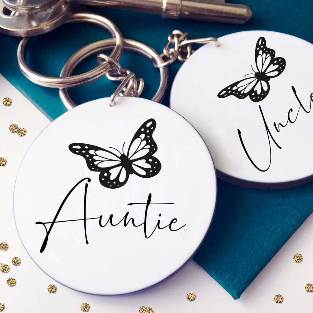 Image of Personalised Auntie And Uncle Butterfly Keyring Set