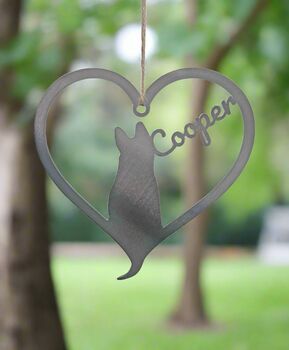 Personalised Dog Pointed Ears Silhouette Steel Heart, 2 of 5