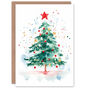 Decorated Tree Red Star Light Xmas Christmas Card, thumbnail 1 of 4