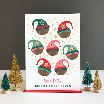 Grandparent Cheeky Elves Personalised Christmas Card, 7 of 9