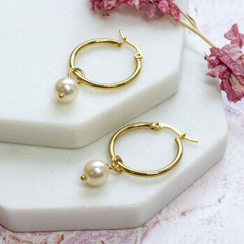 Hinged Hoop Earrings With Swarovski Pearl Detail, 5 of 7