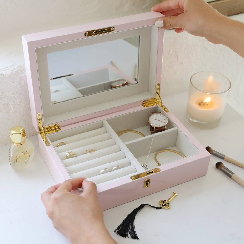 Personalised Luxury Pink Lacquer Lockable Jewellery Box By Lisa Angel