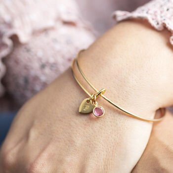 Personalised Heart Of Gold Birthstone Bangle, 2 of 8