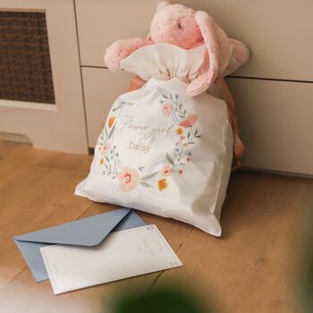 Personalised Wildflower Wedding Embroidered Keepsake Drawstring Bride Bag, 6 of 6