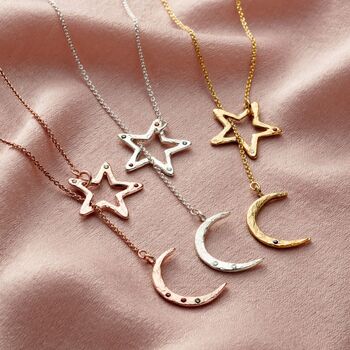 Confetti Birthstone Moon And Star Lariat Necklace, 5 of 9