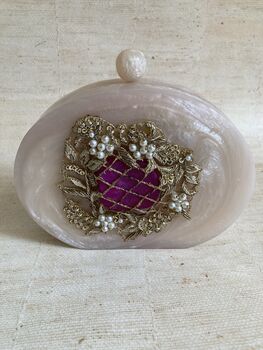 Ivory Hand Poured Pink Luxury Oval Resin Clutch, 2 of 10