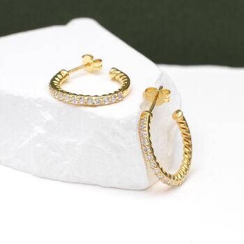 18ct Gold Plated And Crystal Set Half Hoop Earrings, 2 of 6
