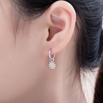 Daisy Flower Charmed Hoop Earrings In Sterling Silver, 5 of 9