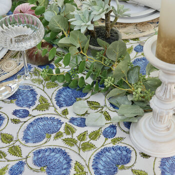 Willowwood Moss Floral Block Printed Tablecloth, 7 of 8