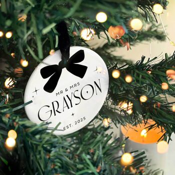 Personalised First Christmas Married Ceramic Bauble, 5 of 10