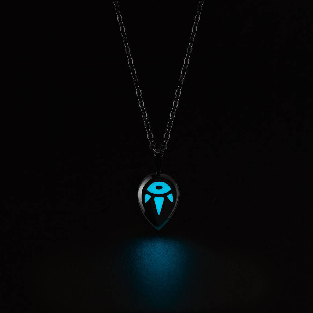 Blue Serene Aqua Blue Glowing Pendant Necklace With Uv Keyring Torch, 1 of 5