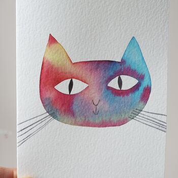 Rainbow Watercolour Personalised Cat Painting Card, 5 of 10