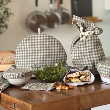 Sea Green Check Linen Reusable Sandwich Wrap, 4 of 4