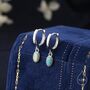 Sterling Silver Dangling Oval Aqua Green Opal Hoop Earrings, thumbnail 1 of 12