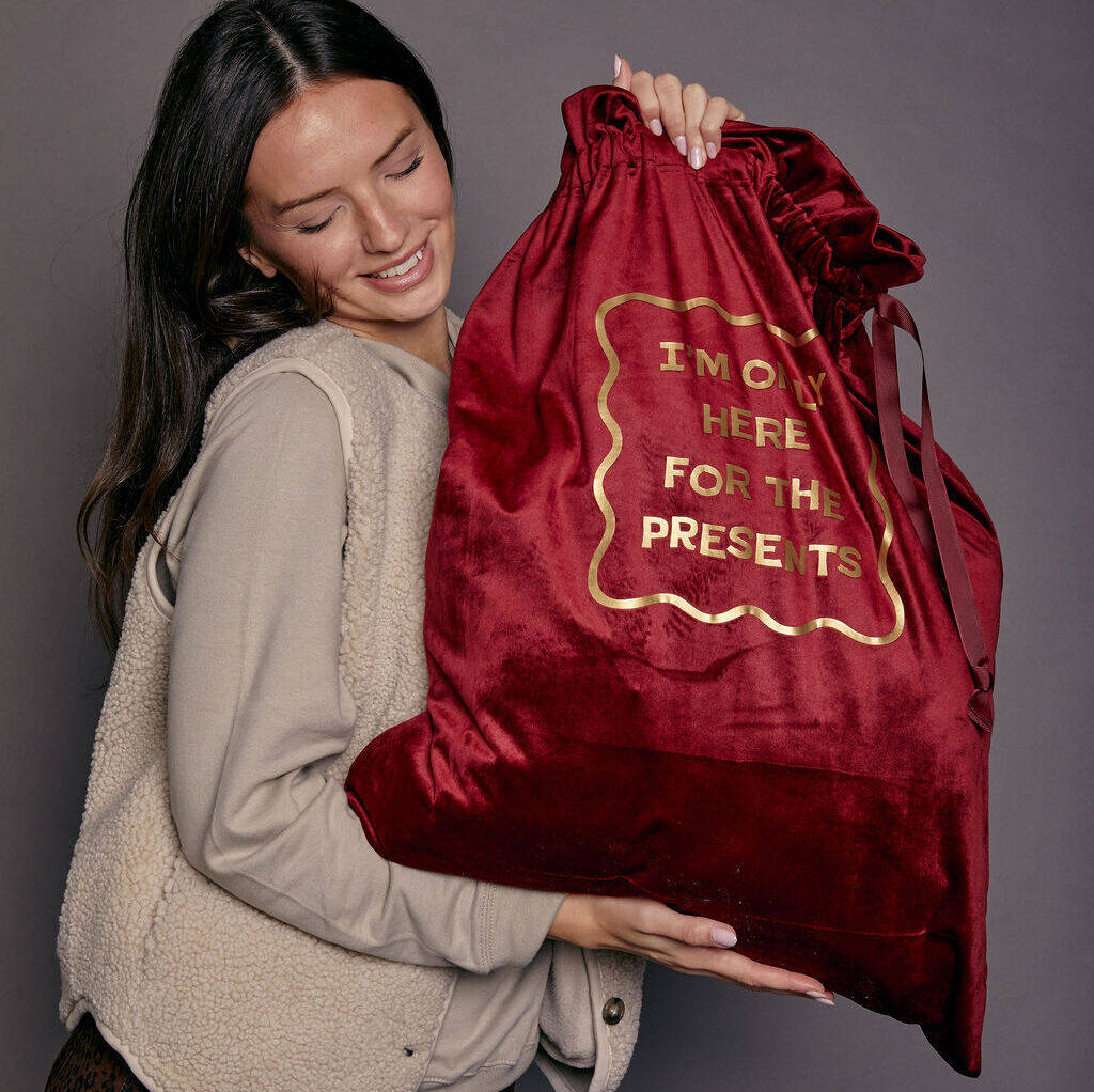 I'm Only Here For The Presents Luxury Velvet Style Gift Bag, 1 of 7