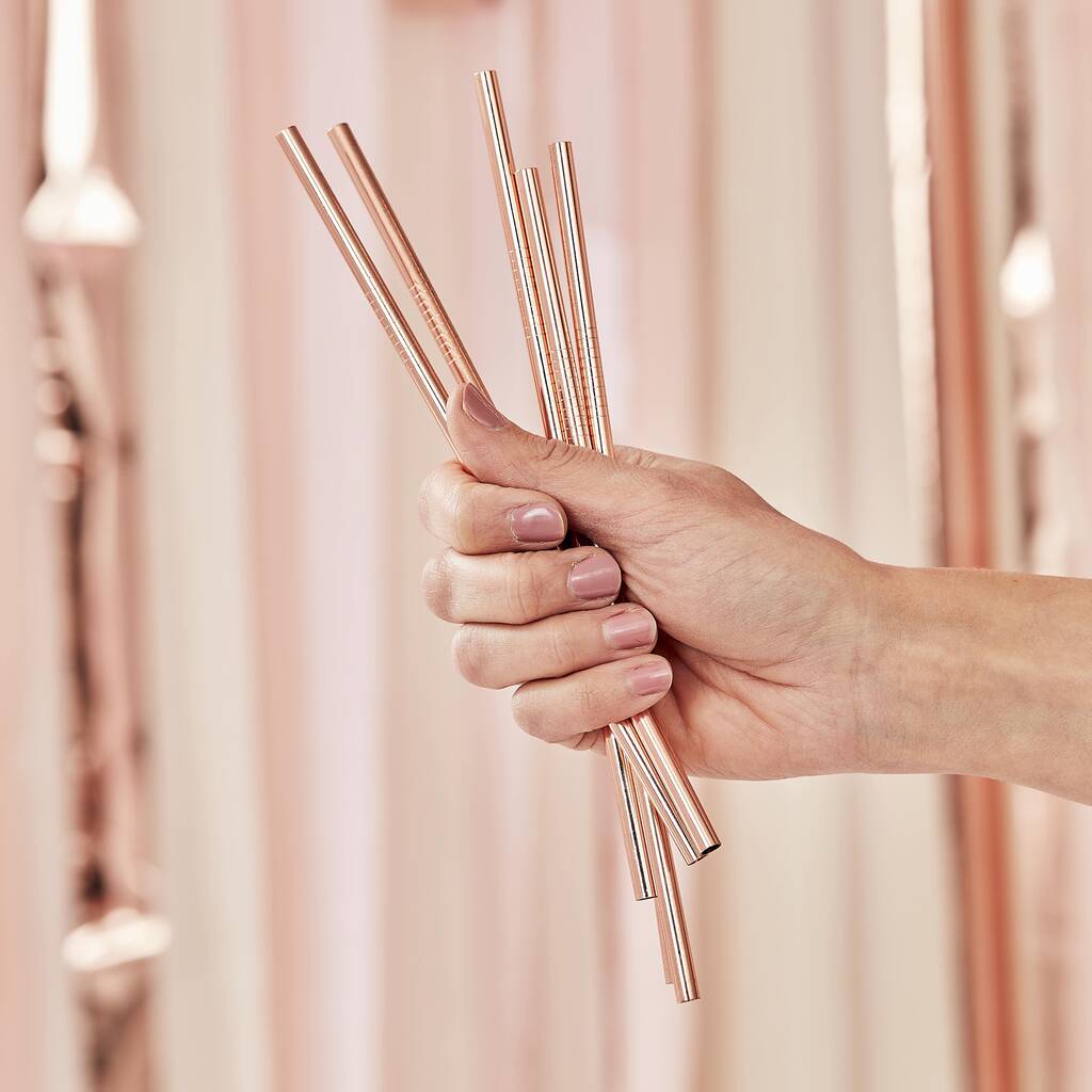Rose Gold Stainless Steel Straws, 1 of 2