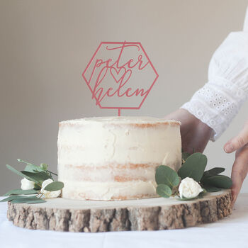 Personalised Simple Geometric Wedding Cake Topper, 3 of 5