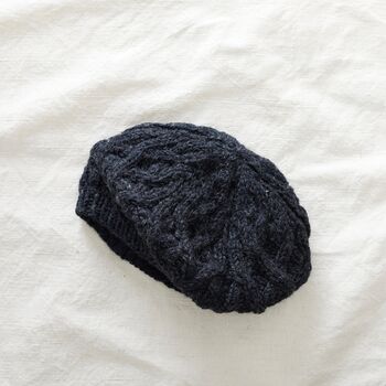 Fair Trade Cable Handknit Wool Jersey Lined Beret Hat, 11 of 12