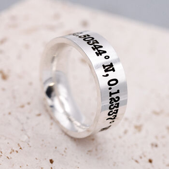 Latitude Longitude Coordinates Silver Ring 8mm Flat Profile, 3 of 9