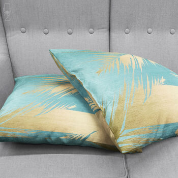 Tropical Pillow Cover With Gold Leaves On The Turquoise, 4 of 7