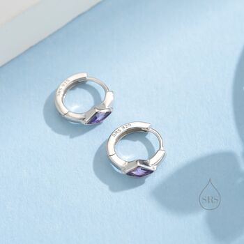 Sterling Silver Tiny Rhombus Amethyst Purple Cz Huggie Hoop, 5 of 12