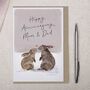 Cute Bunny Rabbit Mum And Dad Anniversary Card, thumbnail 1 of 2