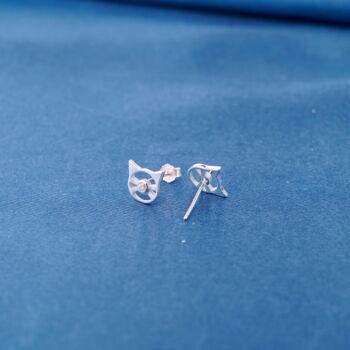 Cat Cz Stud Earrings, Cute Animal Earrings, Sterling Silver, 5 of 8