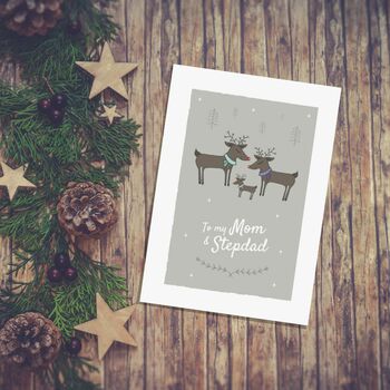 'To My Mom And Stepdad' Christmas Card Reindeer, 6 of 10