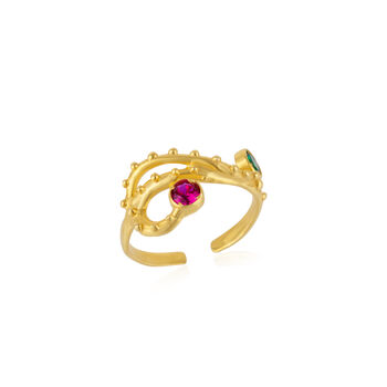 Emerald And Ruby Color Jewelled Dragon Back Ring, 2 of 6