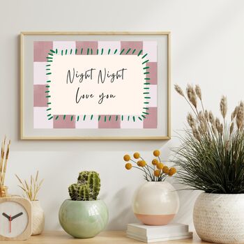 A4 Modern, Art Print, Night Night, Love You, Pink Checkerboard, 3 of 5