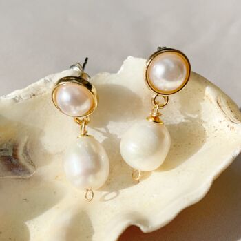 Purdy Double Pearl Stud With Drop Earrings, 3 of 5
