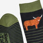 Men's Bamboo Socks Black Green Stripe Highland Cow, thumbnail 4 of 4