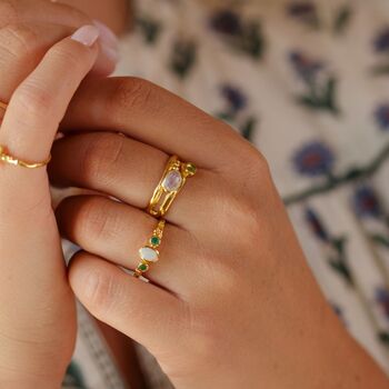 Emerald And White Opal Gold Ring, 3 of 10