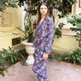 Navy And Pink Block Print Floral 100% Cotton Ladies Pyjamas, thumbnail 2 of 8