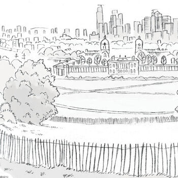 London's Greenwich Park View Sketch Fine Art Print, 2 of 3