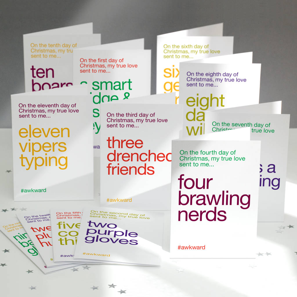 Funny Christmas Cards 12 Pack: The 12 Days Of Christmas By Wordplay Design  